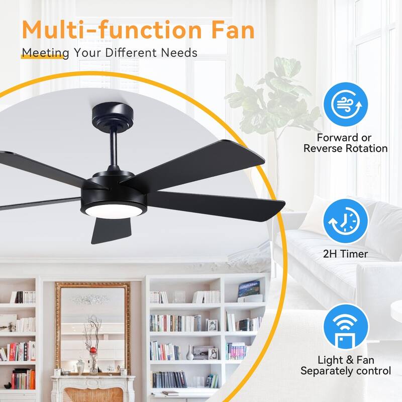 52" Modern Ceiling Fan with Light and Remote,APP Control,Suitable for Sloped Ceiling,Reversible Blades,DC Motor - 52 Inches