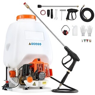 White-Orange Gas Powered Backpack Sprayer 6.5Gal with 26.5cc Engine and ...