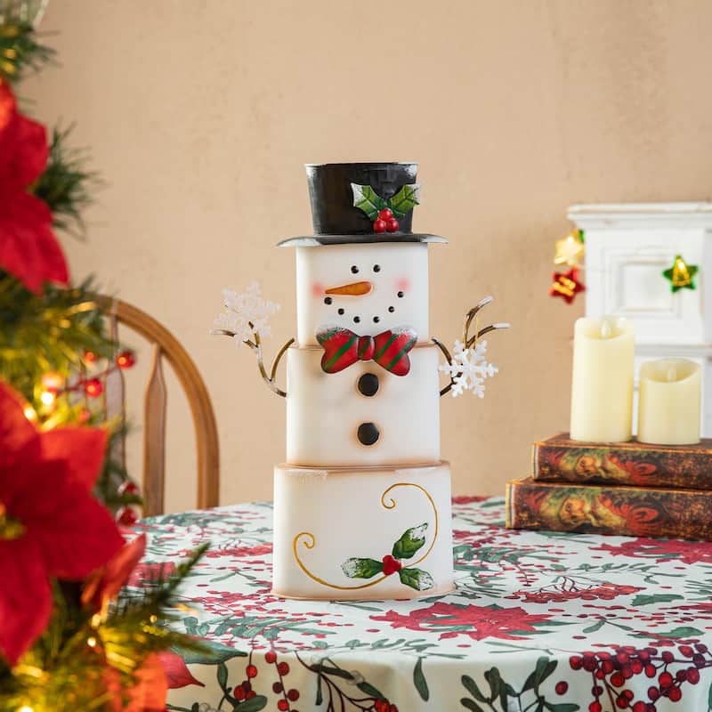 Glitzhome 17"H Metal Stacked Box Snowman Table Decor