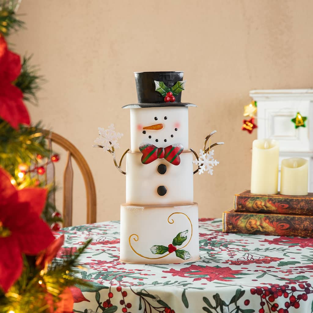 Glitzhome 17"H Metal Stacked Box Snowman Table Decor
