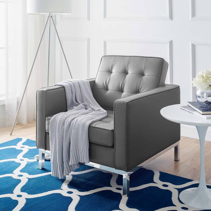 Loft Tufted Vegan Leather Armchair - Gray