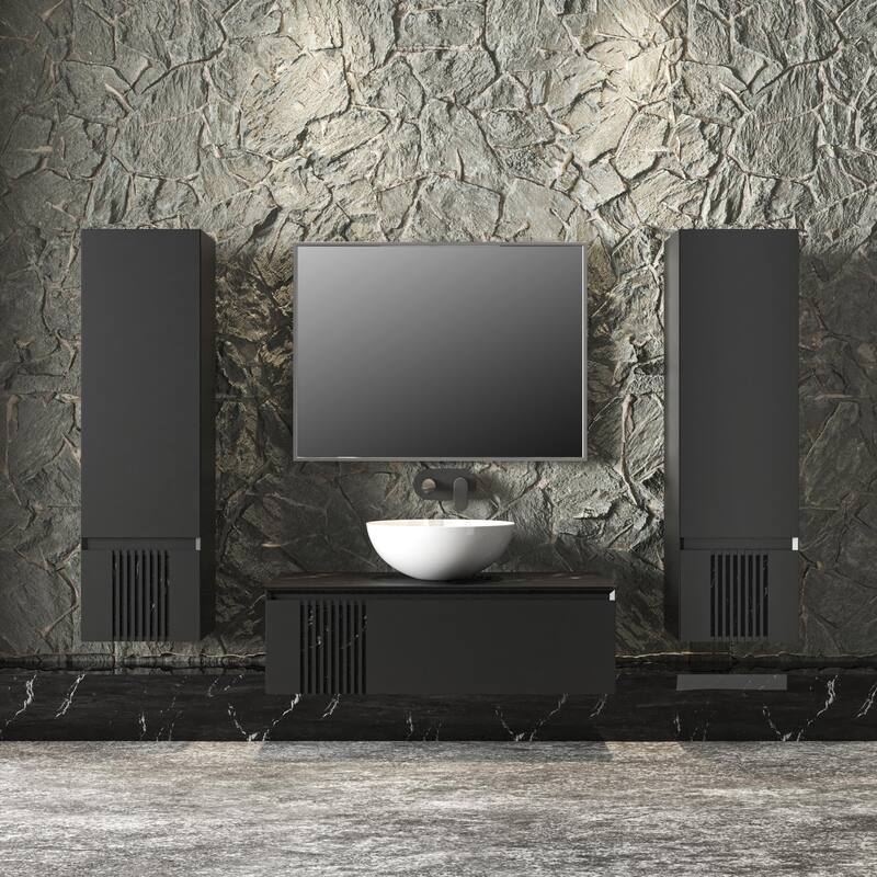Modern Wall-Mount Bathroom Vanity with Washbasin Manhattan Concrete Non-Toxic MDF-40"-Omega R-line 32"