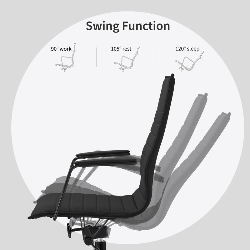 Set of 2 High Back Office Desk Chair | Upholstered Ribbed PU Leather | Armchair for Home, Executive, Conference, Meetings