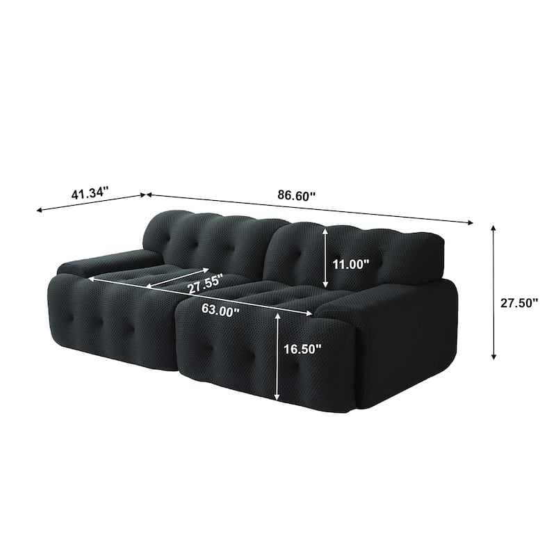 86.6" Loveseat 3D Mesh Fabric Sectional Sofa Modern Comfy Modular Floor Couch for Living Room, Office, Apartment