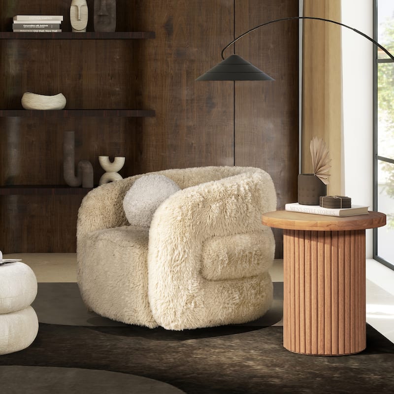 Colt 33" Wide Sheepskin Barrel Swivel Accent Chair - Set of 2 - Cream Beige Sheepskin