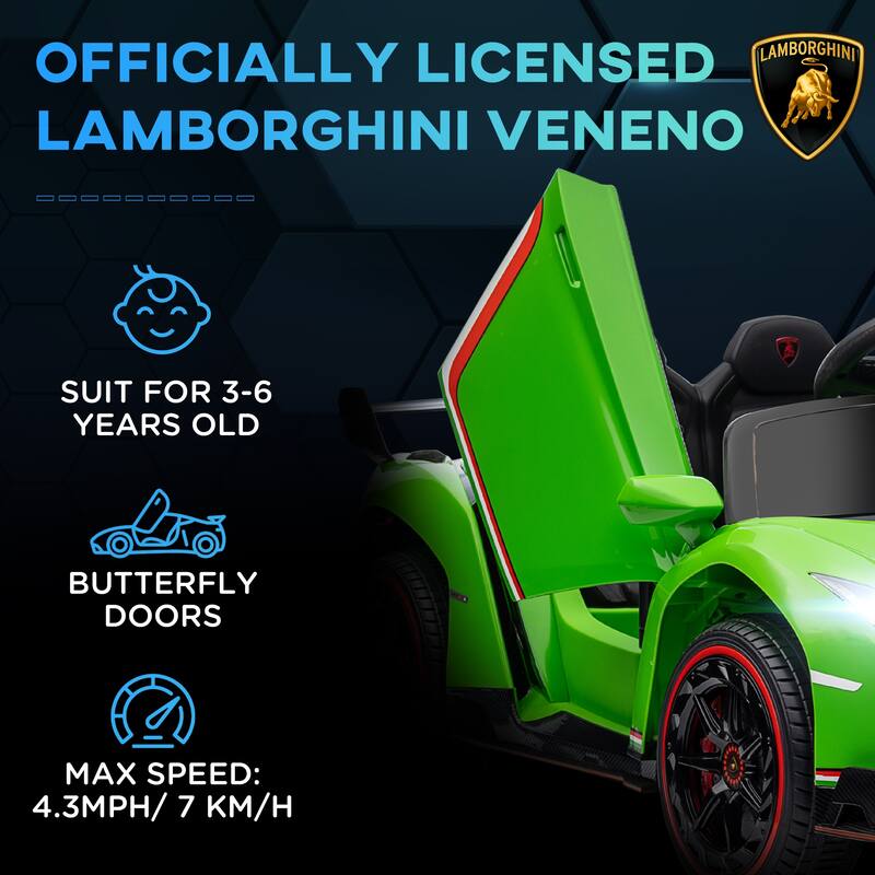 12V Lamborghini Veneno Ride-On Car with Bluetooth, Remote Control, Suspension, Butterfly Doors for Kids