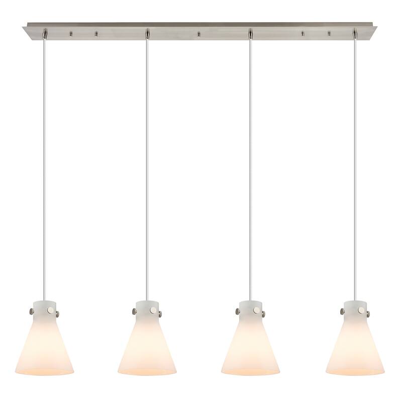 Innovations Lighting Newton Cone - 4 Light 8" Cord Hung Linear Pendant - Brushed Satin Nickel/White