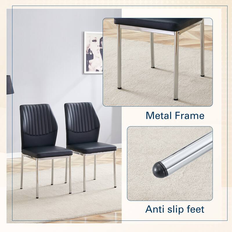 Luxury Simple Chair - Set of 4 PU Material High Resilience Dining Chair with Metal Leg