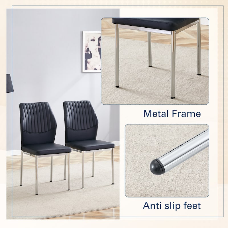 Roomfitters PU Dining Chairs with Silver Metal Legs, Vertical Stripe Back, High Resilience Upholstered Set of 6
