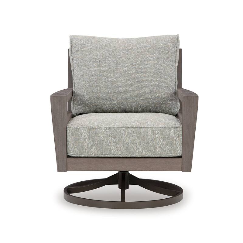 Karo 35 Inch Outdoor Swivel Lounge Chair, Cushioned, Gray, Brown Finish