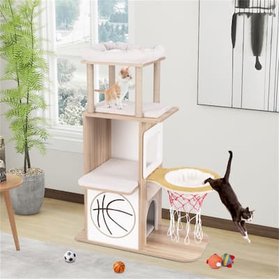 47-Inch Wooden Cat Condo with 2-Story Design, Luxury Perches, Soft Cushions & Natural Jute Scratching Posts - 31" x 15" x 47"