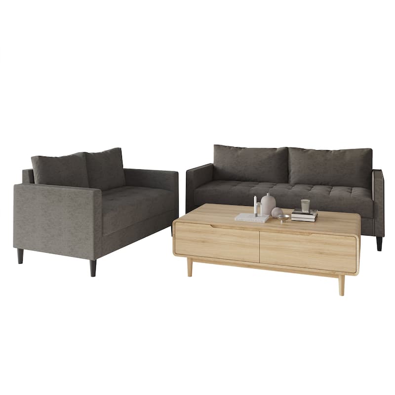 CraftPorch Contemporary Linen Upholstered 2-Piece Living Room Set - Dark Grey