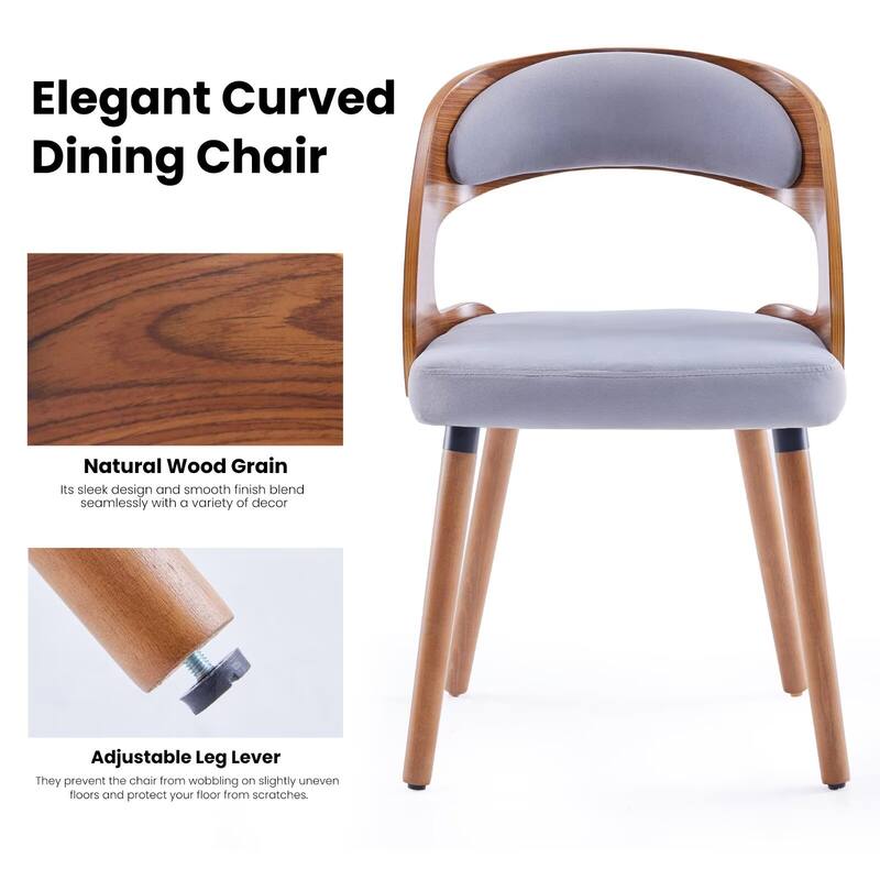 Modern Upholstered Wood Dining Chairs with Curved Backrest (Set of 1)