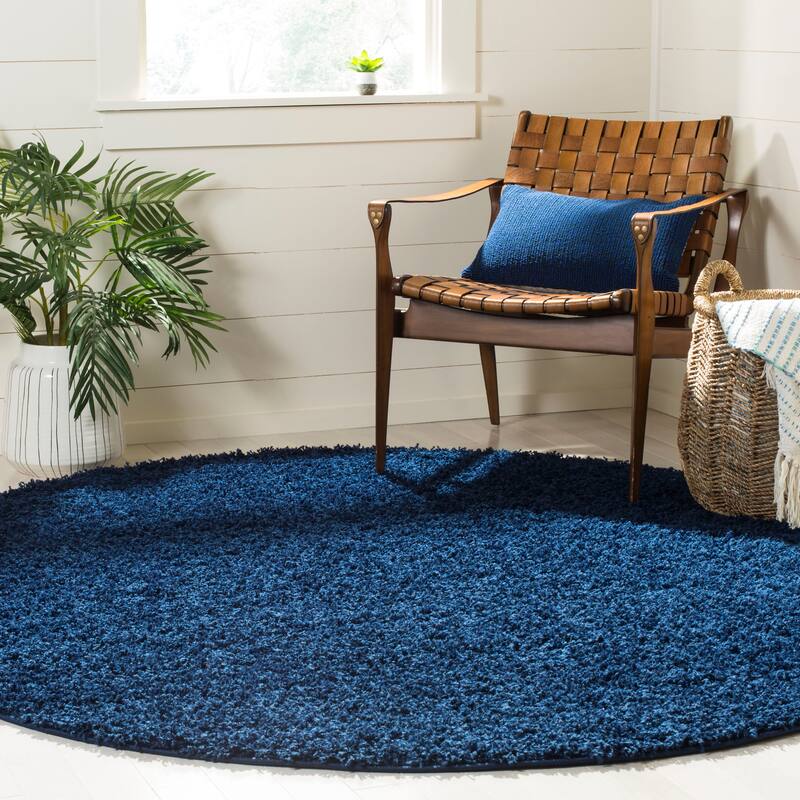 SAFAVIEH Athens Shag Ilaha 1.5-inch Thick Rug - 6'7" x 6'7" Round - Navy