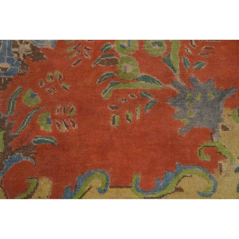 Hand Knotted Oriental 100% Wool Carpet Traditional Floral Oranges & Rust Tabriz Area Rug - 13' 2'' X 9' 9''
