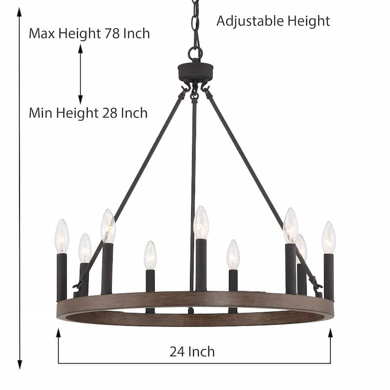 Acroma 9-light Modern Farmhouse Wagon Wheel Chandelier for Dining room - 24 inches