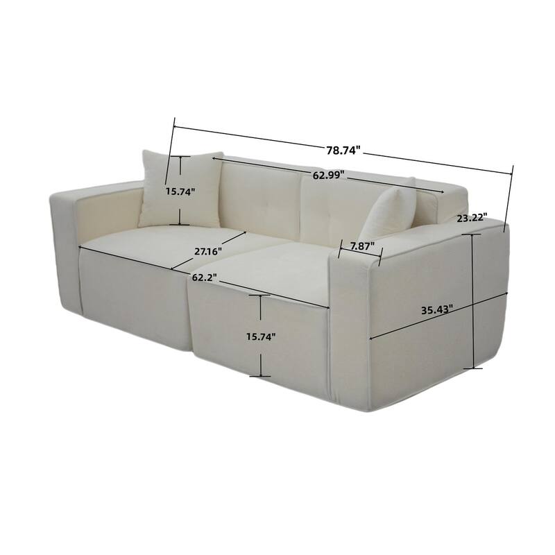 White Fabric 79x35x28 Inch Full Foam Compression Sofa with Ergonomic Design