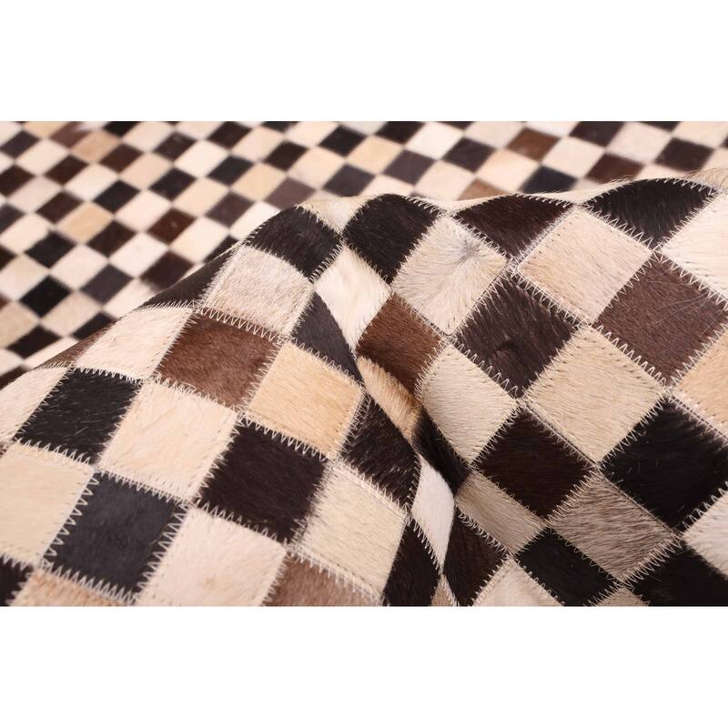 ECARPETGALLERY Handmade Cowhide Patchwork Black, Tan Leather Rug - 5'1 x 8'0