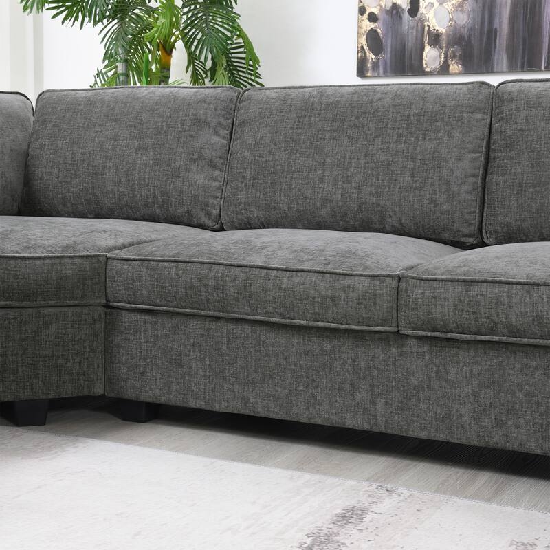 119*67" U Shaped 6 Seat Chenille Sectional Sofa with Chaise and Cup Holders, Gray