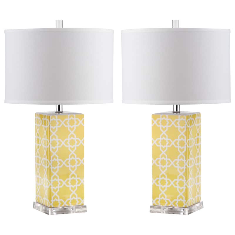 SAFAVIEH Lighting Nichelle 27-inch Navy Quatrefoil Table Lamp (Set of 2) - 15Wx15Dx27H