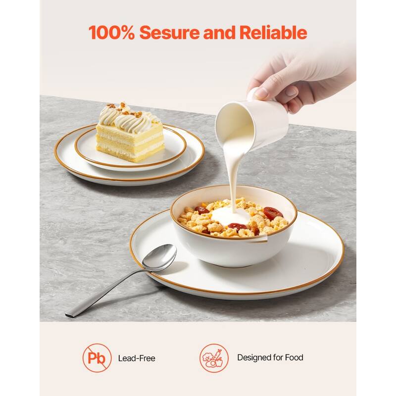 Space Saving Ceramic Dinnerware Set Dishwasher Safe Plates and Bowls