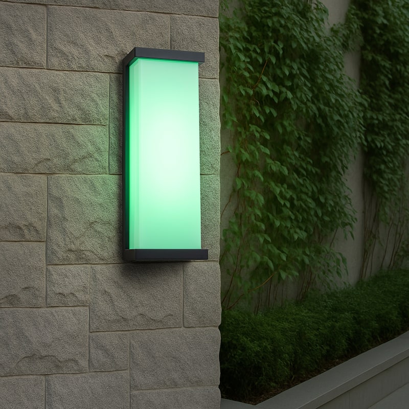 Smart RGB Outdoor Wall Light Modern Large Integrated LED Wall Sconce with Remote and App Control for Porch - W7''