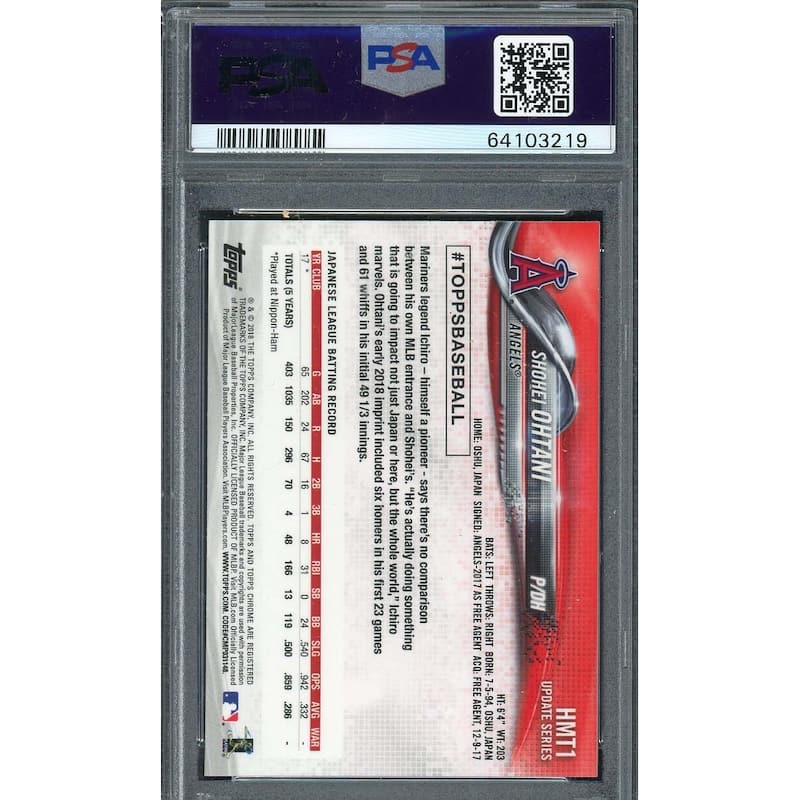 Shohei Ohtani 2018 Topps Chrome Update Baseball Rookie Card #HMT1 Graded PSA 10 - 8'6" x 11'6"
