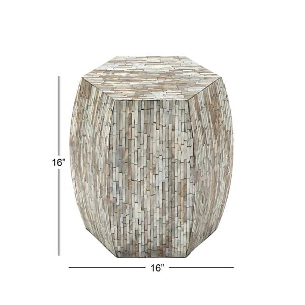 Gray Mother of Pearl Shell Handmade Shell Mosaic Hexagon Accent Table with Brown Accents