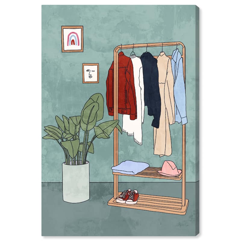 Wynwood Studio Prints Fashion and Glam Some daily clothing Blue and Dark Red Modern & Contemporary Wall Art Canvas Print