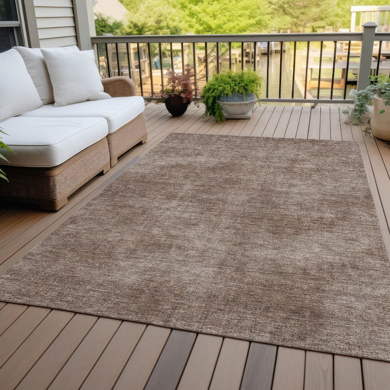 Machine Washable Indoor/ Outdoor Simple Solid Chantille Rug - Brown - 9' x 12'