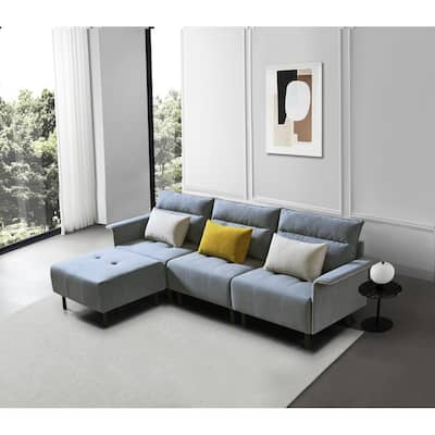 L Shaped Suede Tufted Sofa Couch Sectional Sofa with Pillow - Bed Bath ...