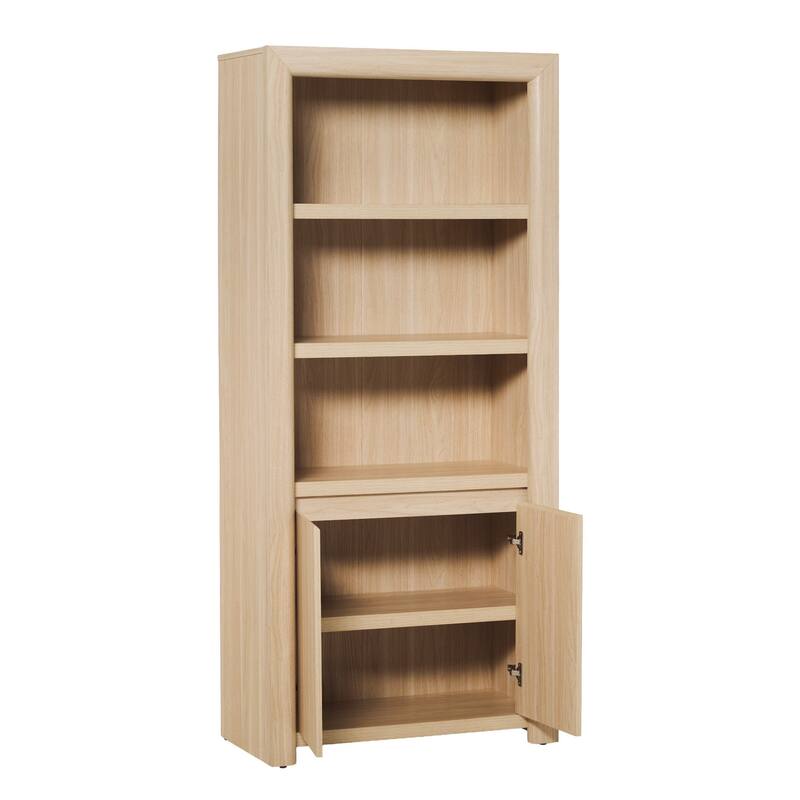 Walker Edison Modern Wood Open Bookshelf with Storage Cabinet