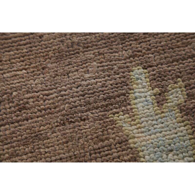 Hand Knotted Oriental 100% Wool Carpet Transitional All-Over Brown Oushak Area Rug - 11' 11'' X 9' 1''