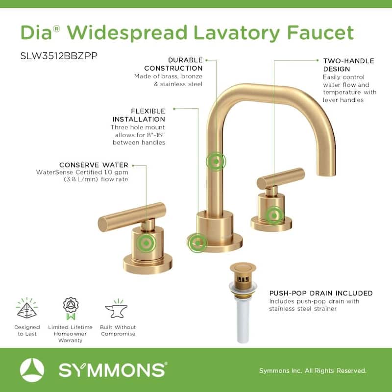 Symmons SLW3512PP Dia 1.0 GPM Widespread Bathroom Faucet with Push Pop