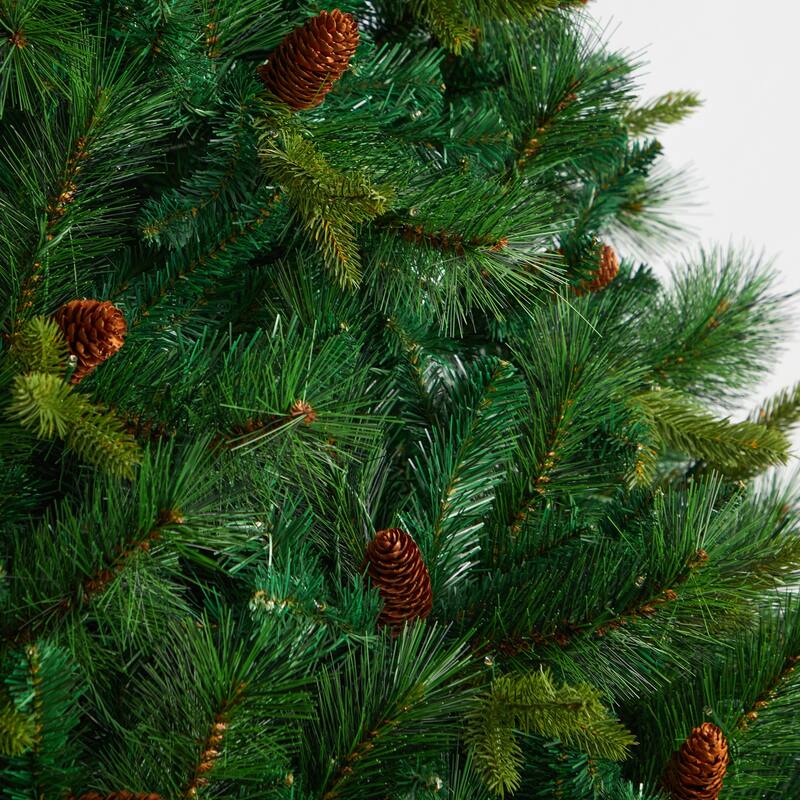 8ft. Full Bodied Mixed Pine Artificial Christmas Tree with 700 Clear LED Lights & Pine Cones - Towering Holiday X-Mas Tree