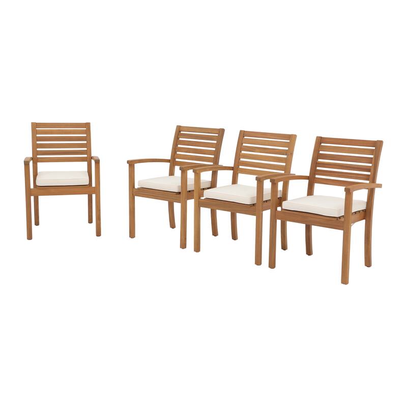 Outdoor Stackable Acacia Wood Dining Chair with Cushion