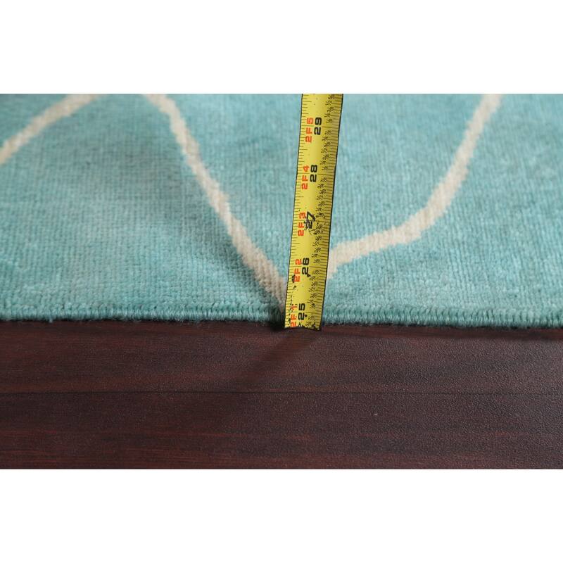 Modern Turquoise Moroccan Vegetable Dye Area Rug Handmade Wool Carpet - 7'9" x 9'10"