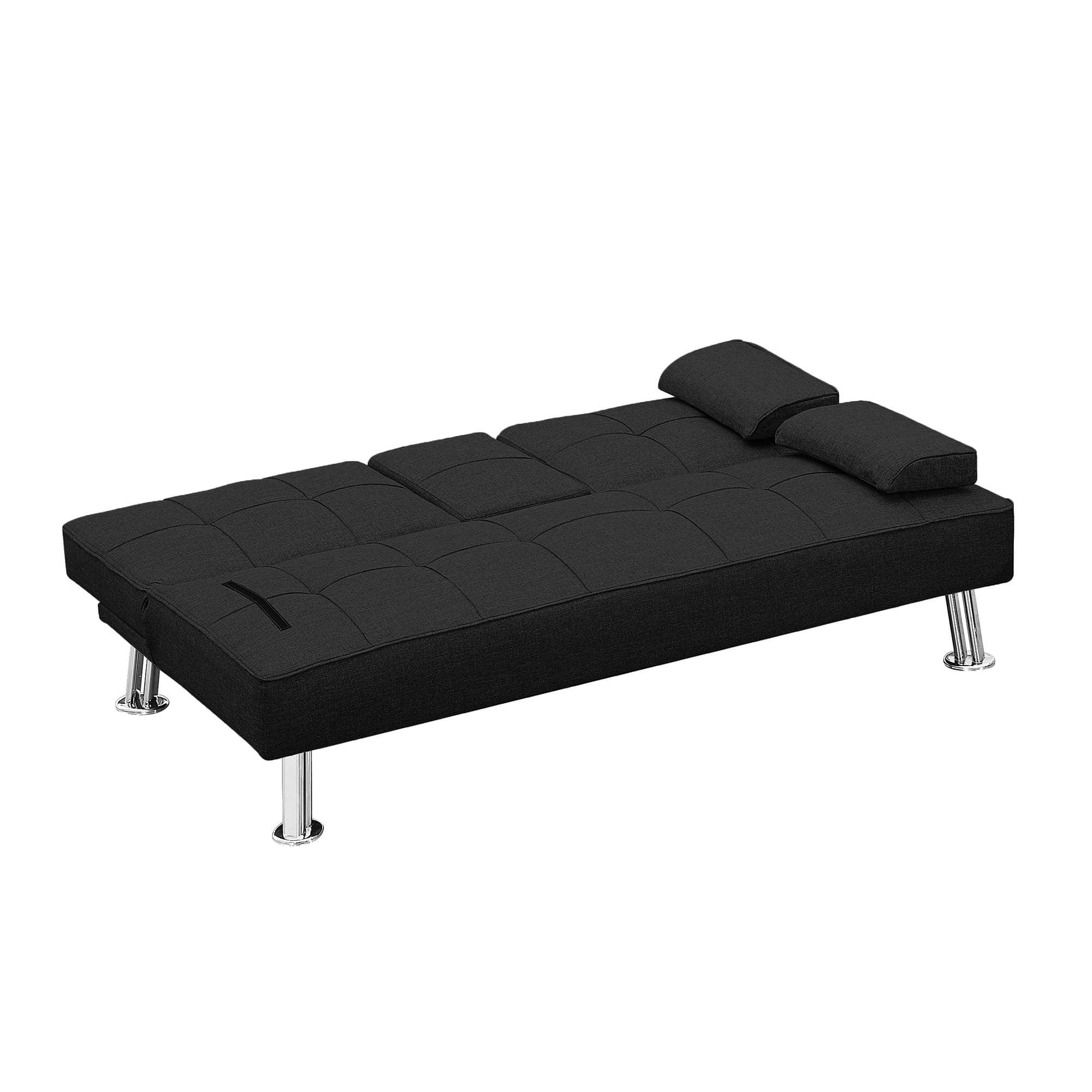 Modern Convertible Folding Futon Sofa Bed with 2 Cup Holders, Fabric