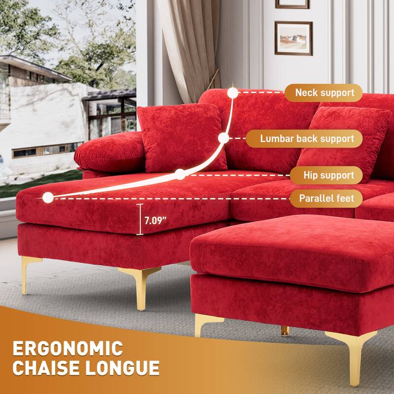 110" Upholstered Velvet U-shaped Sectional Sofa With Chaise Lounge & Ottoman
