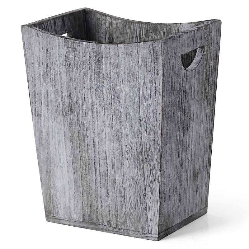 Wood Trash Can, Rustic Farmhouse Style Wastebasket Bin - Gray