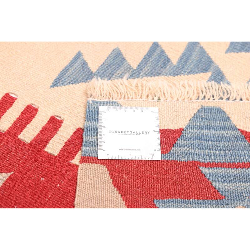 ECARPETGALLERY Flat-Weave Bold and Colorful Ivory Wool Kilim - 3'10 x 5'10