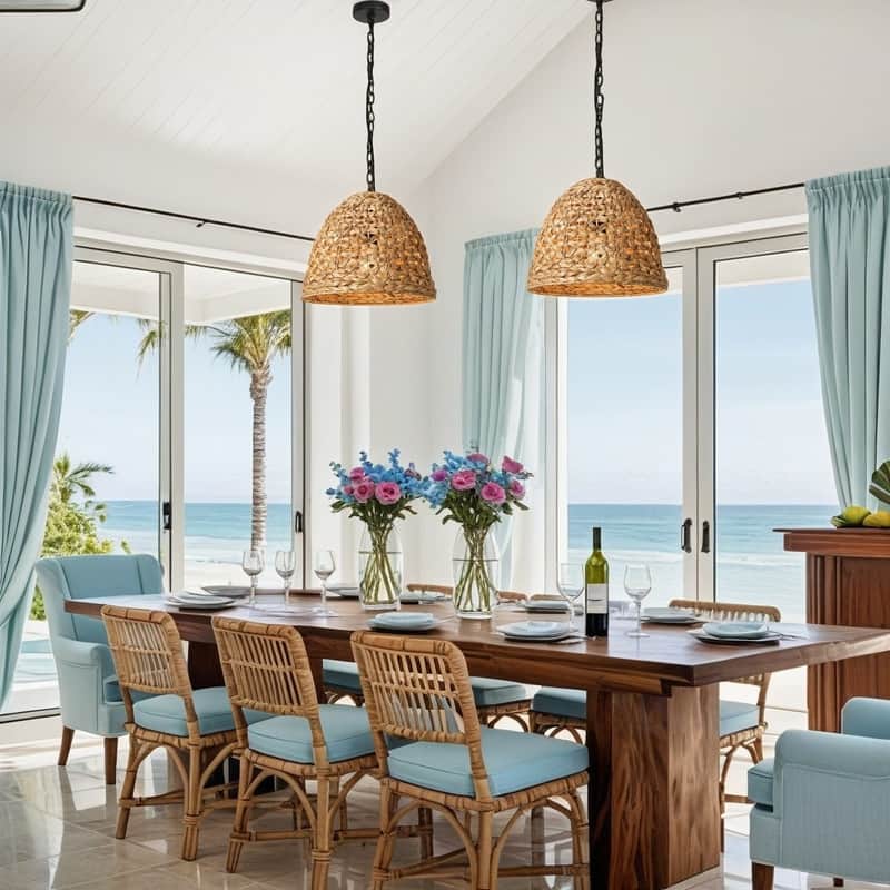 Ravy 1-Light Rattan Dome Pendant Light Handwoven Kitchen Island Light - D 15" x H 12.2"