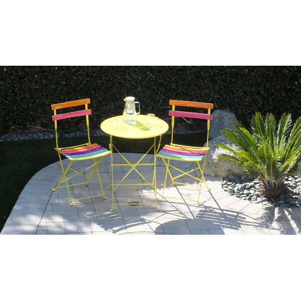 Shop Black Friday Deals On Alpine Corporation Indoor Outdoor 3 Piece Bistro Set Folding Table And Chairs Patio Seating Rainbow Overstock 27961467