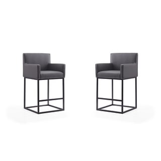 Manhattan Comfort Ambassador 38 in. Black Metal Counter Height Bar Stool (Set of 2)