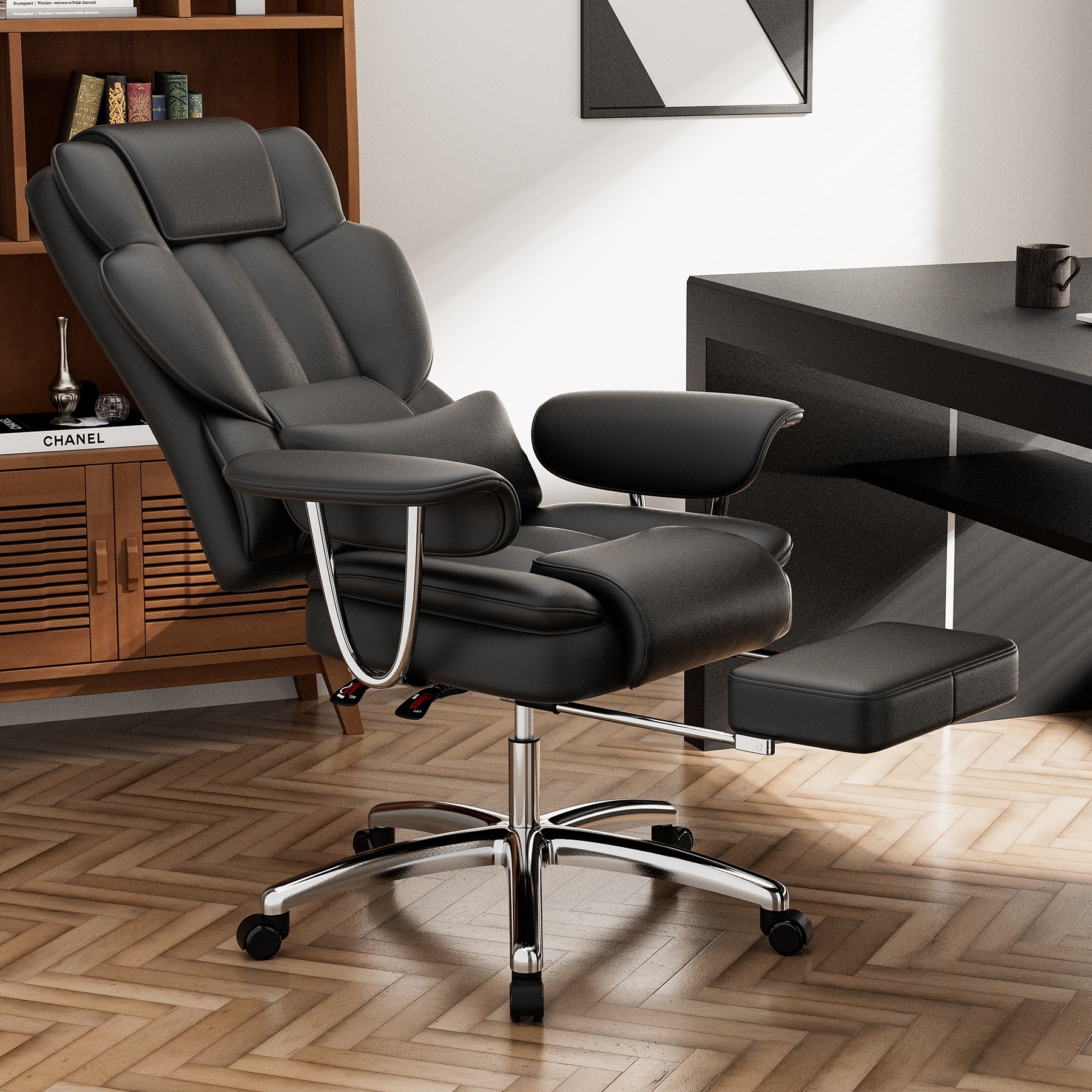 Comfortable Ergonomic Chair Executive Chair, Black Office Chair Task Chair Reclining Chair Leisure Chair with Footrest