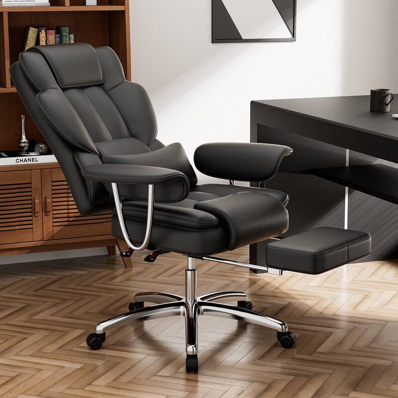 Comfortable Ergonomic Chair Executive Chair, Black Office Chair Task Chair Reclining Chair Leisure Chair with Footrest - Black