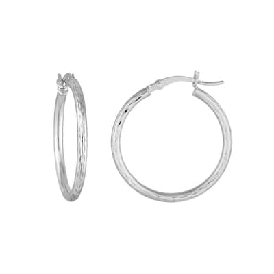 Curata 10k White Gold 2x20mm Full Diamond Cut Round Hoop Earrings