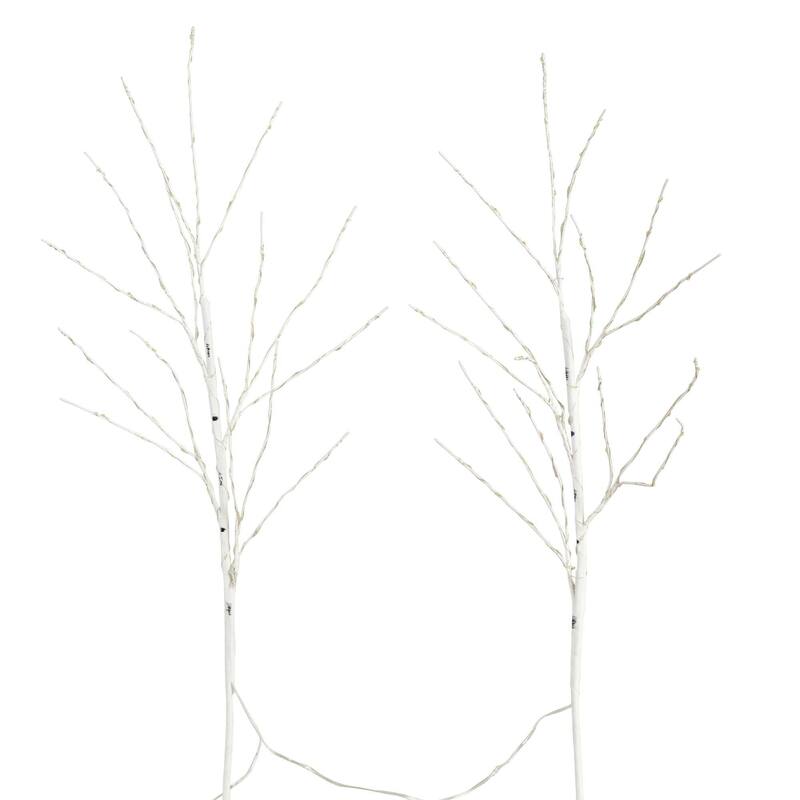 Pre-Lit Battery Operated Artificial Birch Twig Branches Christmas Tree - 36" - Warm White LED Lights - Set of 2