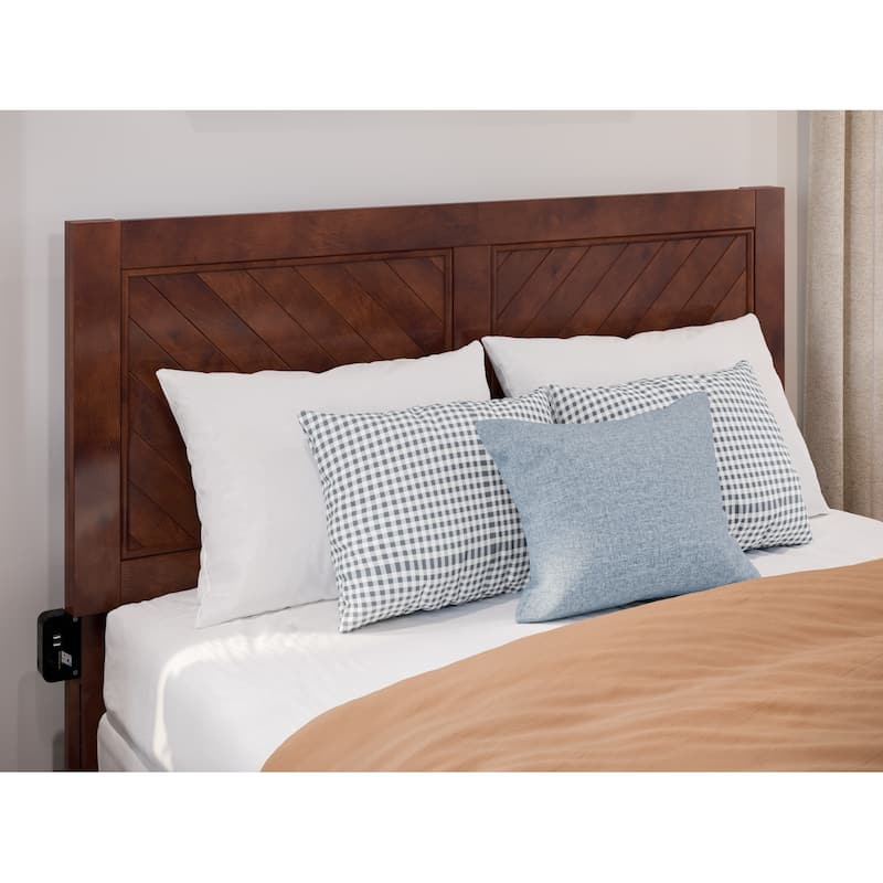 Full Bed Frame with USB Charger, Modern Platform Bed, Walnut Finish, 82.75"L, 800 lbs Capacity