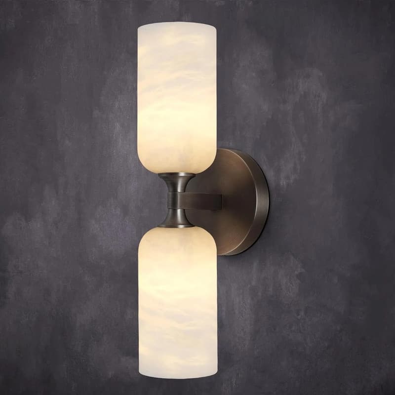 KAYLA 14 in. 2-Light Gold Modern Natural Alabaster Wall Sconce - Black